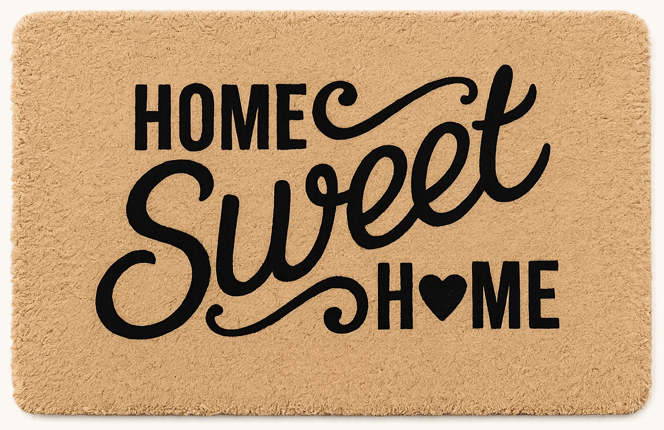 Home Sweet Home yazılı velür coco paspas kauçuk tabanlı