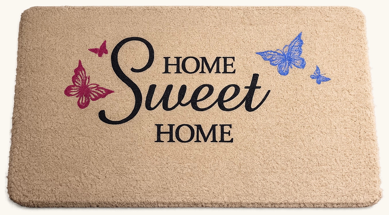 Home Sweet yazılı velür coco paspas kauçuk tabanlı