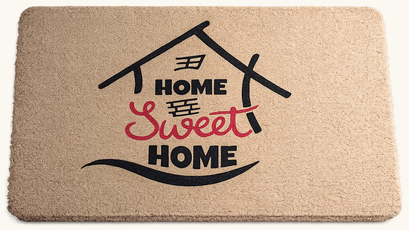 Renkli Home Sweet yazılı velür coco paspas kauçuk tabanlı
