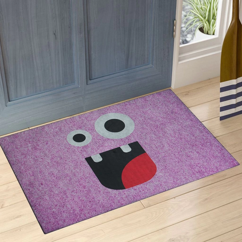 Mor Gülen Emoji Çift Taraflı Kauçuk Kapı Önü Paspası