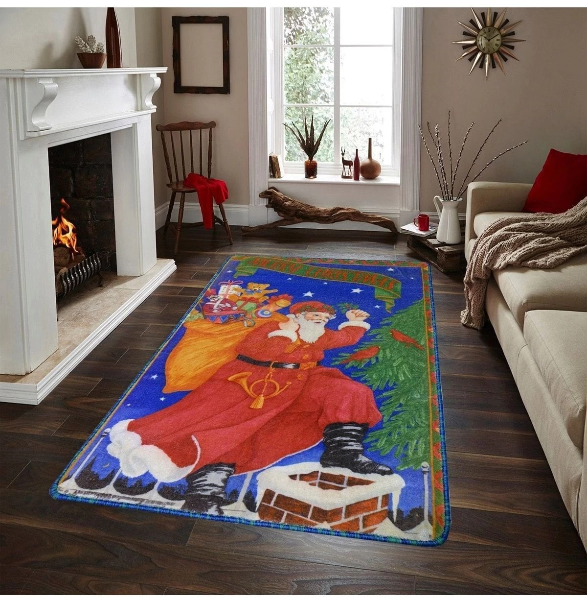 Santa Claus Ve Merry Christmas Temalı Halı