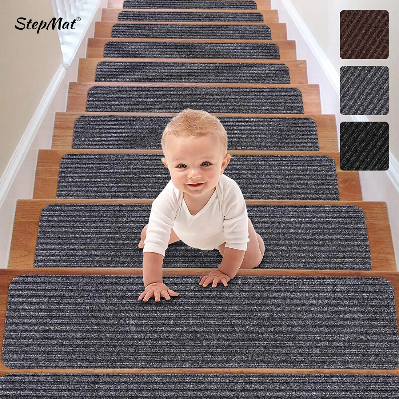 Stepmat Kaymaz Tabanlı ve Yıkanabilir Merdiven Basamak Halısı