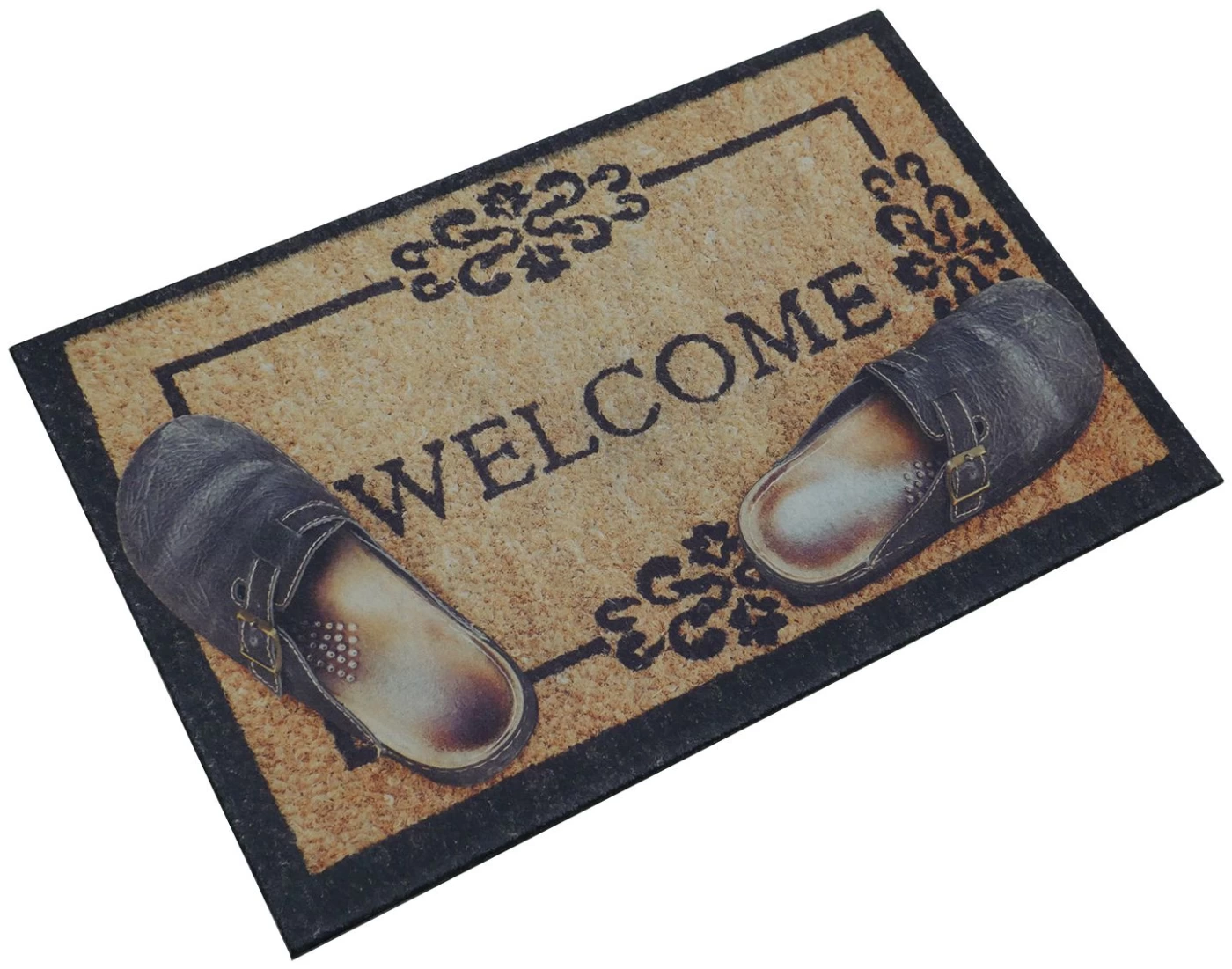 Welcome ve Terlik Desenli Çift Taraflı Kauçuk Kapı Önü Paspası